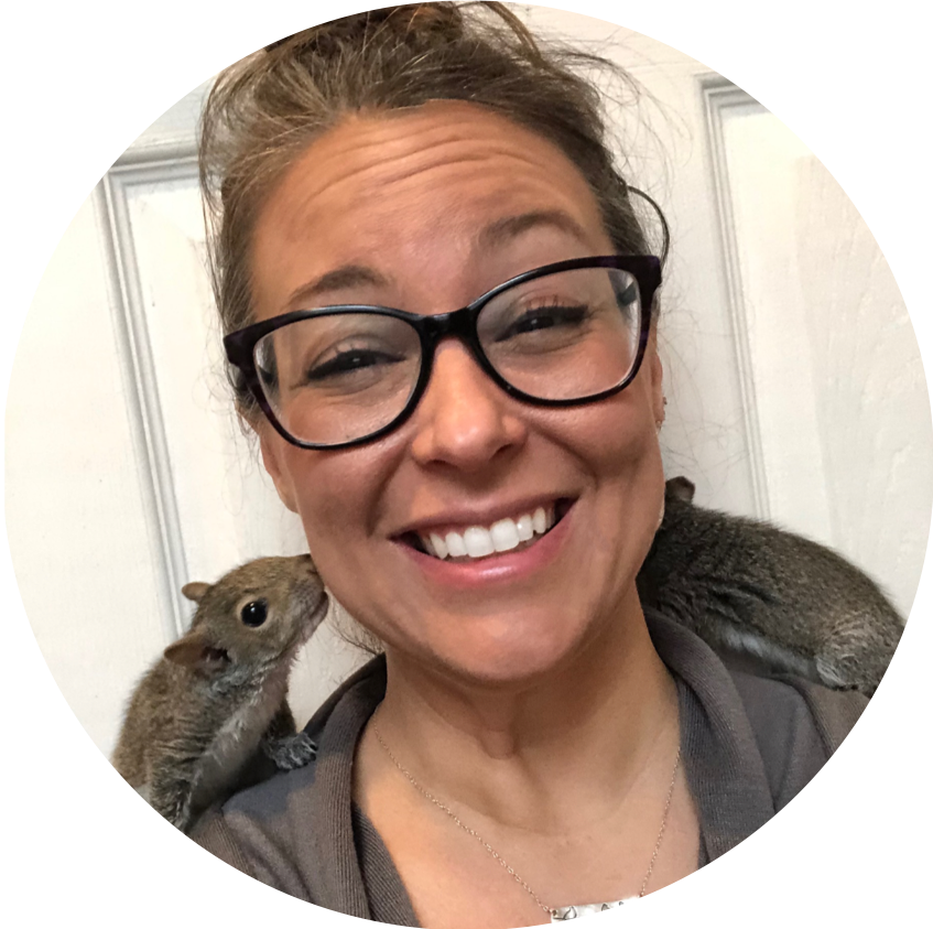 image of Farah with baby squirrels on her shoulders